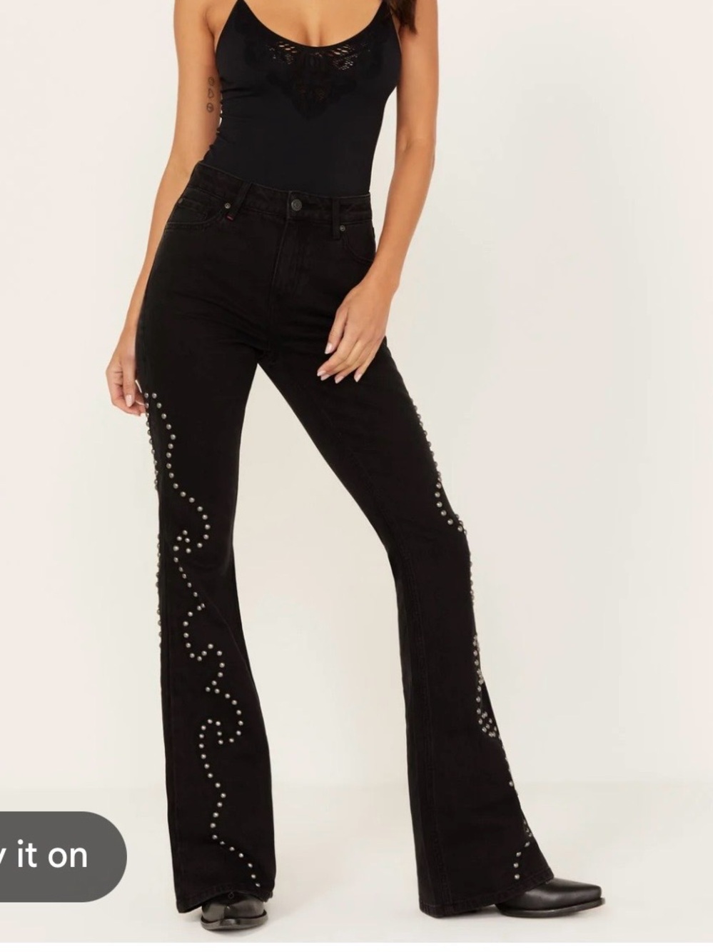 IDYLLWIND ALAMEDA HIGH RISIN STUDDED STRETCH FLARE JEANS size 2L